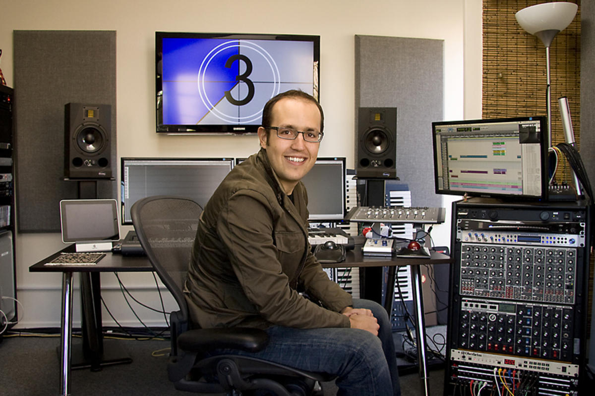 Joe Trapanese and his ADAM A7X studio monitors
